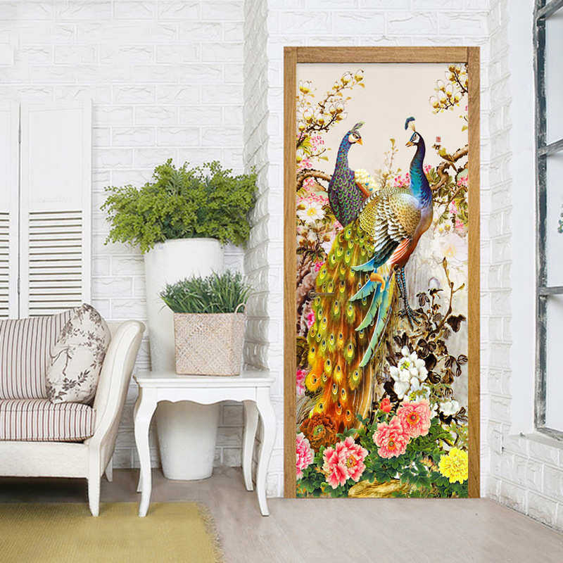 pvc贴纸粘巨牡丹个性 孔雀装饰抽象墙面创3d门现代货源自贴,淘宝优惠券,粉丝福利购,淘宝优惠卷