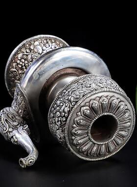 黄铜贲巴壶藏族特色家居摆饰用品彷古做旧白铜雕花水壶供奉净水壶