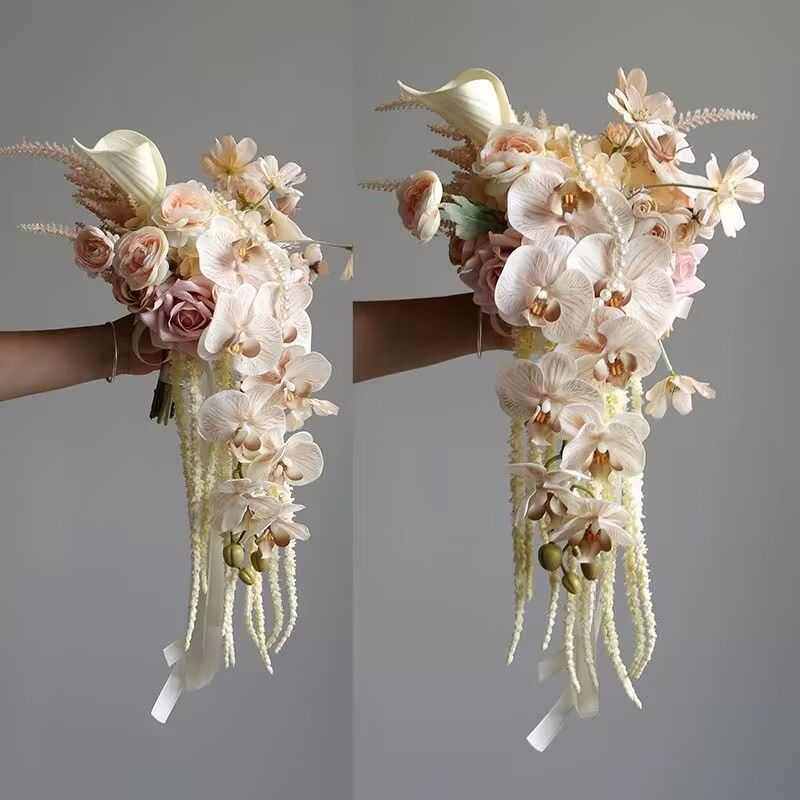 手捧花假花 瀑布水滴款高级新娘花束结婚摄影仿真花家居台面摆放,淘宝优惠券,粉丝福利购,淘宝优惠卷