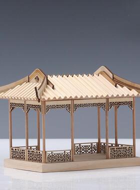 新中式创意木质仿软古建筑摆件亭房子板间茶HFV样室禅意凉楼阁装