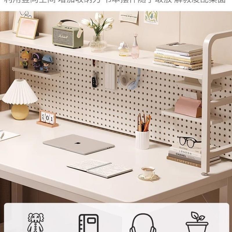 Hole board desk bedroom computer desk bookshelf integrated study table home girls' bedroom cream style small white table
