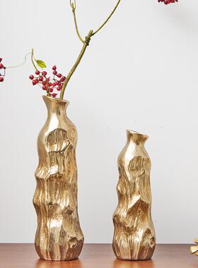 欧式轻奢金属铝制金色异形花瓶不规则托盘摆件玄关花器装饰水果盘