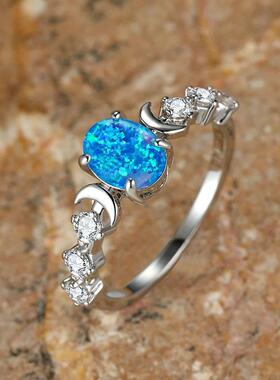 Rainbow White Fire Opal Ring Silver Rose Gold Color Small Mo