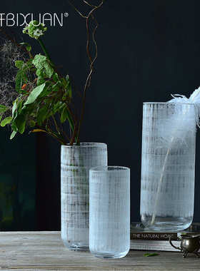 厂家批发 客厅欧式摆件插刻线透明花瓶家居装饰品创意玻璃花瓶样