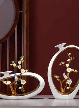 摆件花瓶装饰品琉璃客厅乔迁奢礼物水晶艺术品工艺品轻玉兰花玄关