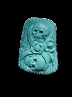 高瓷绿松石刺骨骷髅头吊坠锁骨链坠挂件配手链串21.8×15.4×6mm