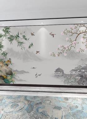 2024新中式水墨竹子贴画 画客厅电视背景墙壁纸自粘花鸟山水饭厅