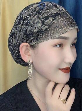 遮白发帽薄款遮前额白发的头饰夏天遮盖神器纱巾头巾包头妈妈帽女