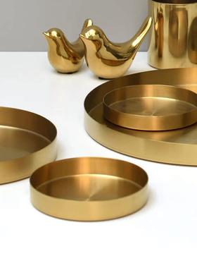 小西家 北欧风ins金色圆形不锈钢托 托盘 家居摆饰首饰收纳盘置物