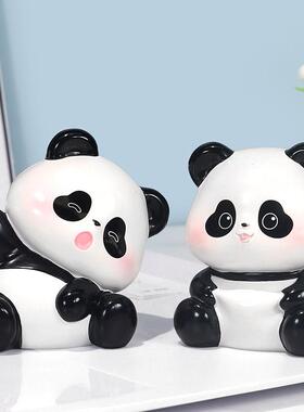 可爱熊猫福福迷你小摆件树脂文创小礼品车载桌面卡通装饰品工艺品