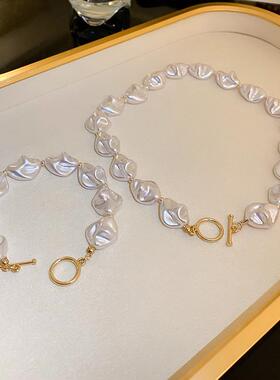 巴洛克不规则仿珍珠项链OT扣设计感锁骨链气质时尚高亮珍珠颈链女