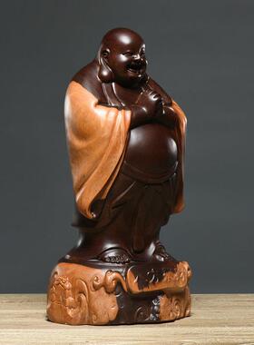 黑檀木雕弥勒佛像摆件八方聚财笑佛大号招财家用红木工艺品实木质