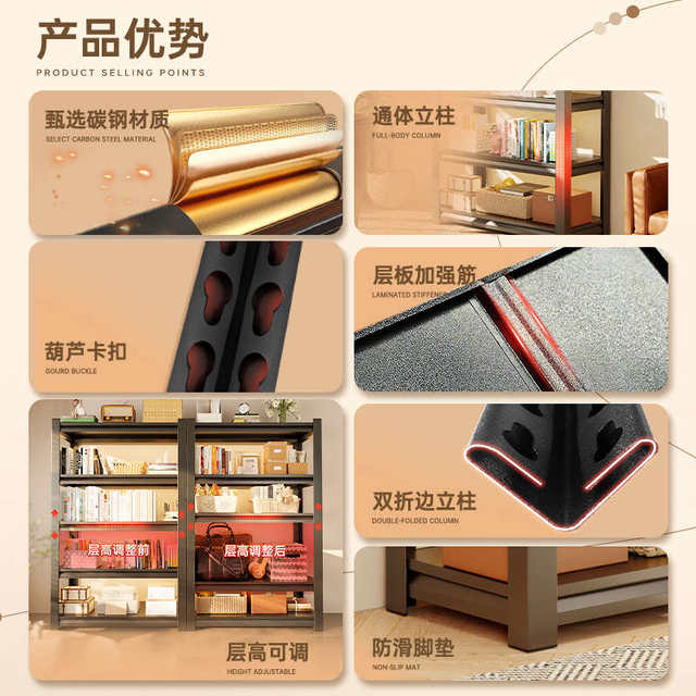 Boutique shelves household storage rack floor-standing multi-layer balcony supermarket steel storage rack warehouse utility room commercial storage