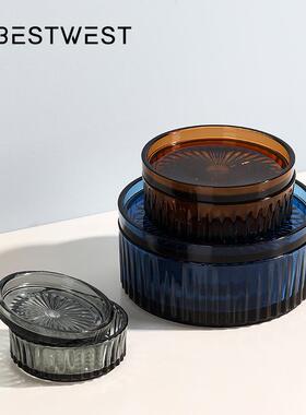 博西家居 简约现代两体带盖玻璃水果盘厨房收纳盒摆件茶几干果盘