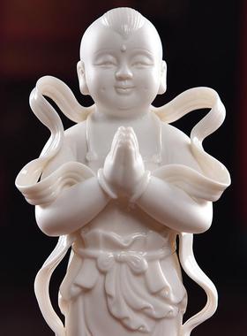 戴玉堂 陶瓷观音菩萨佛像金童玉女 佛堂用品童子龙女客厅供奉摆件