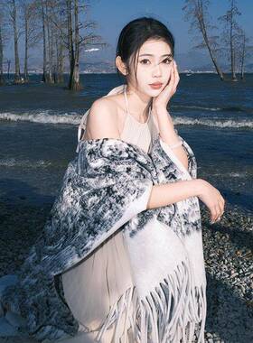 秋冬复古腰果花披肩女外搭新款双面保暖围巾高级感民族风斗0926z
