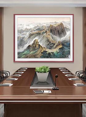 办公室字画鸿运当头挂画老板办公桌背景后面装饰画正方形山水壁画
