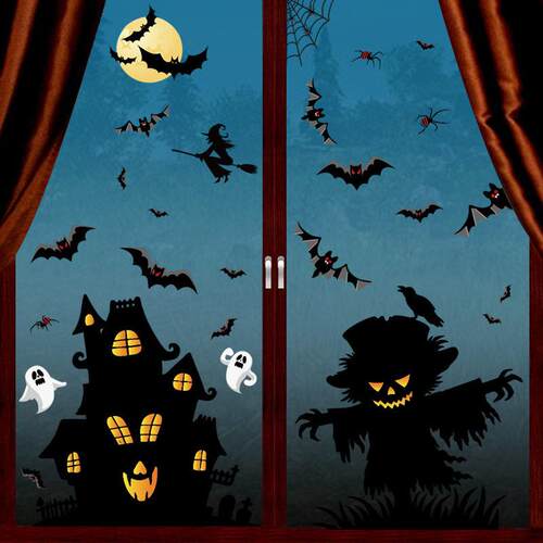 Decorate scary Halloween wall with skull pumpkin stickers - 图1