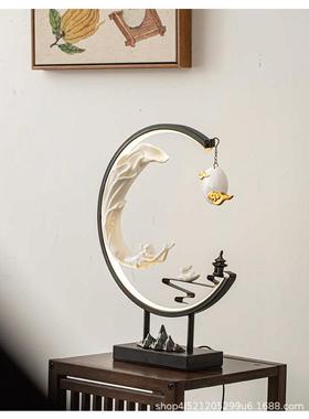 新中式摆件创意灯圈禅意酒店玄关客厅电视柜装饰嫦娥奔月中秋礼品