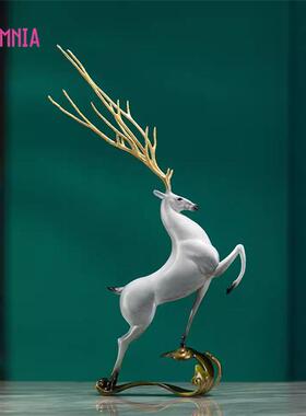 Rsemnia新中式铜鹿摆件如意福鹿工艺品中式家居客厅玄关乔迁礼品