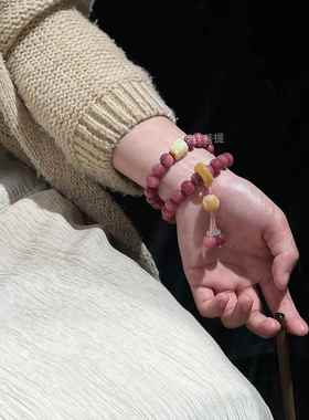 乌梅子酱菩提双圈跑环手串 菩提精雕奶酪莲花手作（送盘玩袋手套