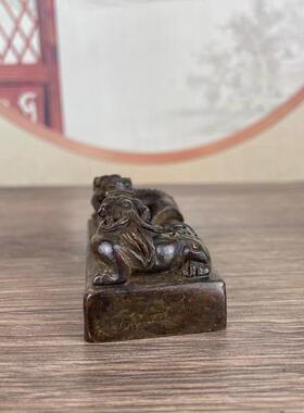 复古老物件瑞兽印章雕刻印摆件旧货双貔貅印章铜器古董古玩收藏