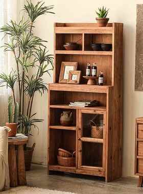 朱雀贸易美式乡村实木一体书柜复古纯木老松木客厅落地柜子
