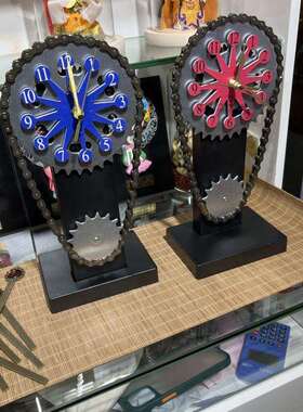 跨境美式欧式座钟个性创意装饰台钟复古时钟工艺品摆件链条齿轮钟