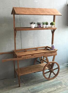 美式乡村复古10037540铺实车木大花架手推花房花车商业店橱窗花置