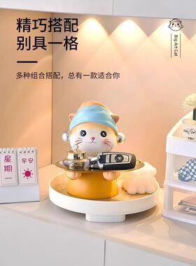 珍珠猫入户门钥匙收纳玄关摆件家居客厅装饰首饰托盘乔迁新居礼物