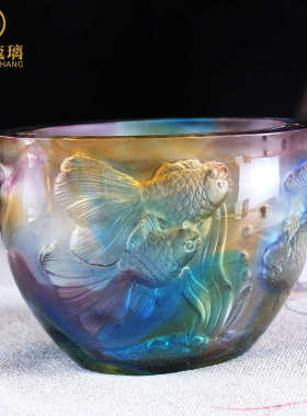 酒柜家居玄关新房聚宝盆暖房金鱼缸礼品摆件琉璃客厅乔迁