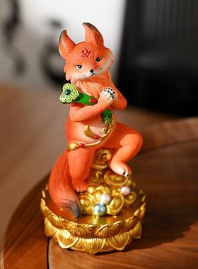 白色九尾狐狸真身摆件堂口装饰工艺品东北胡家黄大仙办公室桌面同