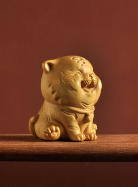 黄杨木生肖小萌虎钥匙扣 乐清黄杨木雕工艺品 新中式木雕汽车挂件