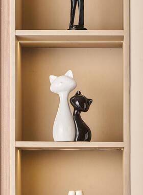 现代简约黑白猫咪摆件客厅玄关电视柜酒柜装饰品办公室高级感小众