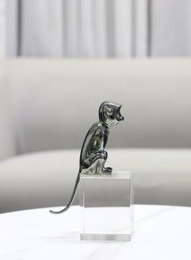 现代简约水晶底座金属小猴子艺术装饰摆件客厅玄关书房家居装饰品