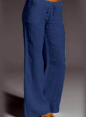 Women's High Waist Wide Leg Pants Cotton Linen Casua