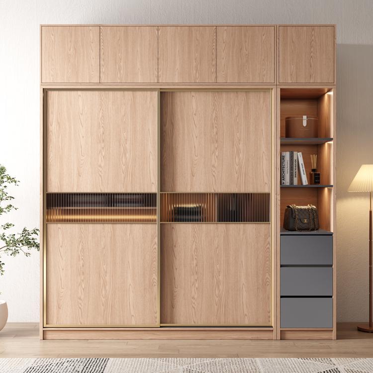 北欧简约推拉门衣柜经济型原木色卧室家用组装大柜子移收纳衣橱 - 图2