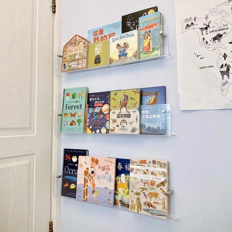 亚克力展示架墙面上书架儿童绘本置物架超薄壁挂式透明报刊杂志架 - 图3