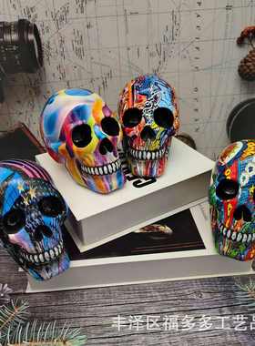彩转印批发装饰摆件家居用品工艺品骷髅头办公室骨头炫创意树脂水