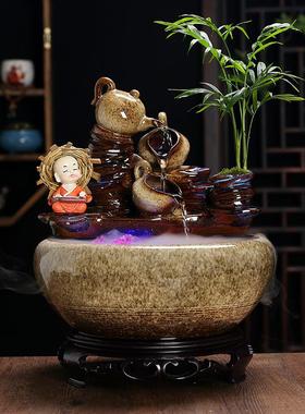 陶瓷招财流水摆件 居家玄关装饰摆件 办公室招财风水摆件 开业乔