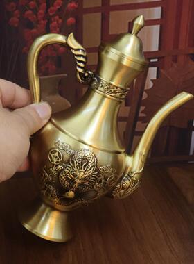 家用老式铜酒壶黄铜酒杯套装手工黄铜制品清酒水酒器烫茶壶新款