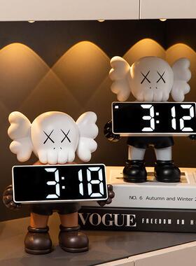 暴力熊摆件客厅电子钟表玄关数字台钟家装高档桌面装饰品静音时钟