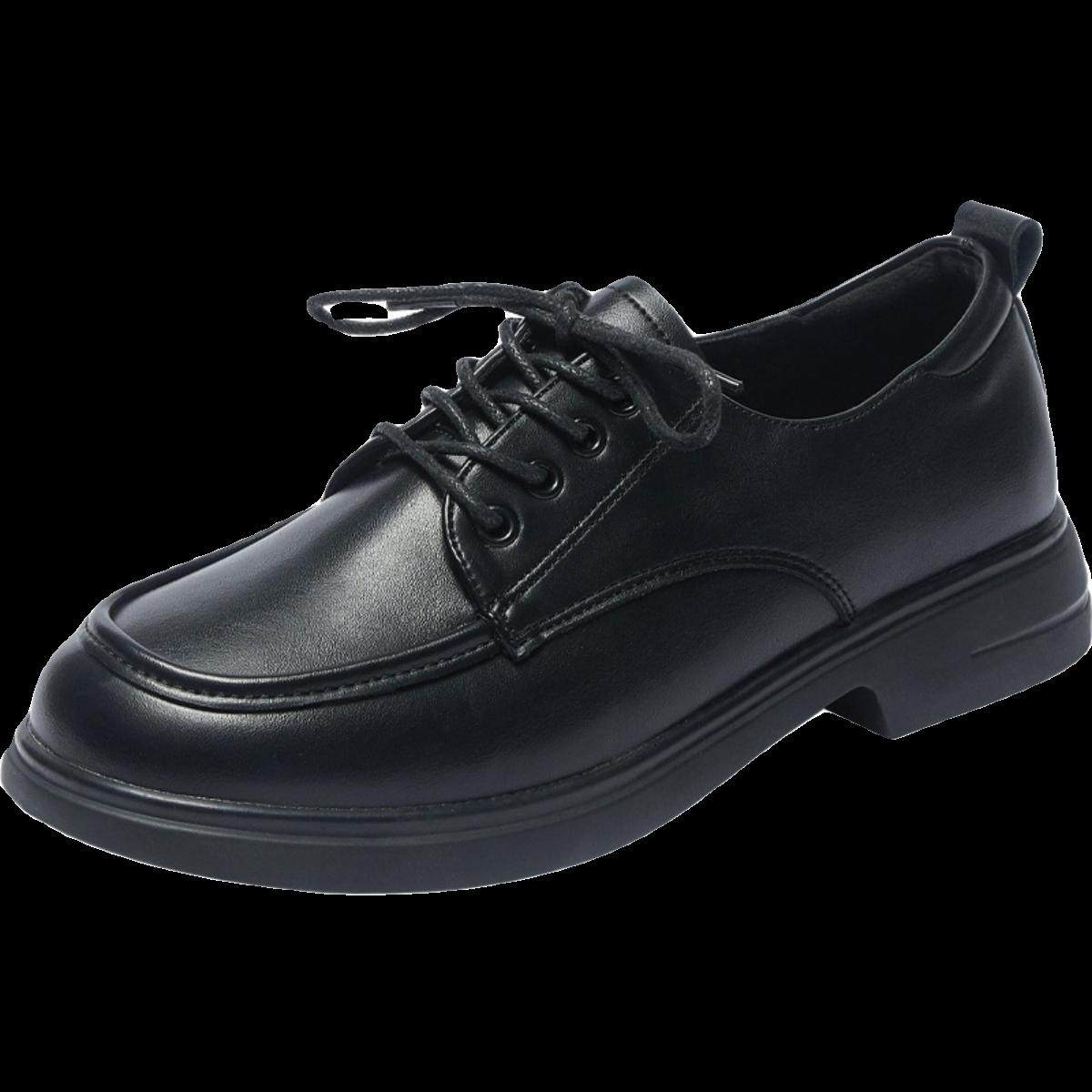 通勤系带深口黑色小皮鞋女工装鞋低跟学生正装软底工作鞋矮跟女鞋,淘宝优惠券,粉丝福利购,淘宝优惠卷