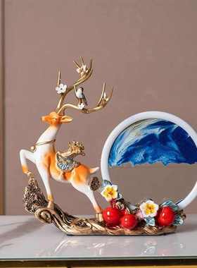 创意招财鹿摆件流沙画玄关酒柜客厅电视柜装饰品过节乔迁送礼摆件