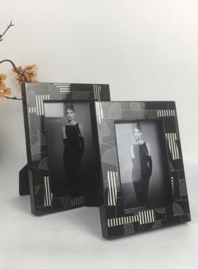 新现代简约居高冷黑相框联系客服样板房间客摆厅家品茶几件