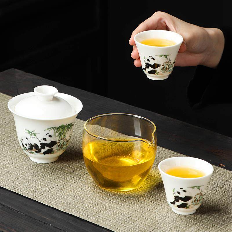 羊脂玉瓷盖碗茶杯快客杯户外露营旅行茶具一壶三杯功夫茶具可定制,淘宝优惠券,粉丝福利购,淘宝优惠卷