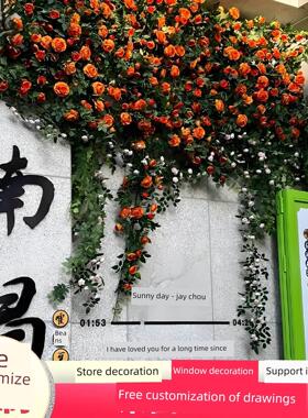 瀑布假花墙景区景观美化照片签到模拟玫瑰藤婚礼天花板背景墙布局
