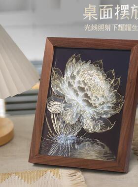 MS250118雕师傅铜画《光影礼莲》办公睡家居装饰画摆件铜版画商务
