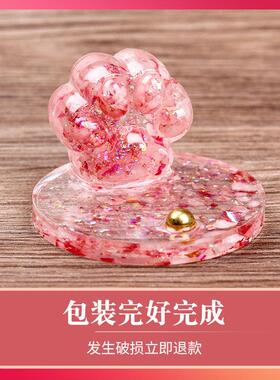 2021年新款猫爪狗爪天然水晶碎石滴胶摆台手机支架摆件成品礼物