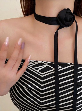 玫瑰花超仙复古氛围缎面项链项链